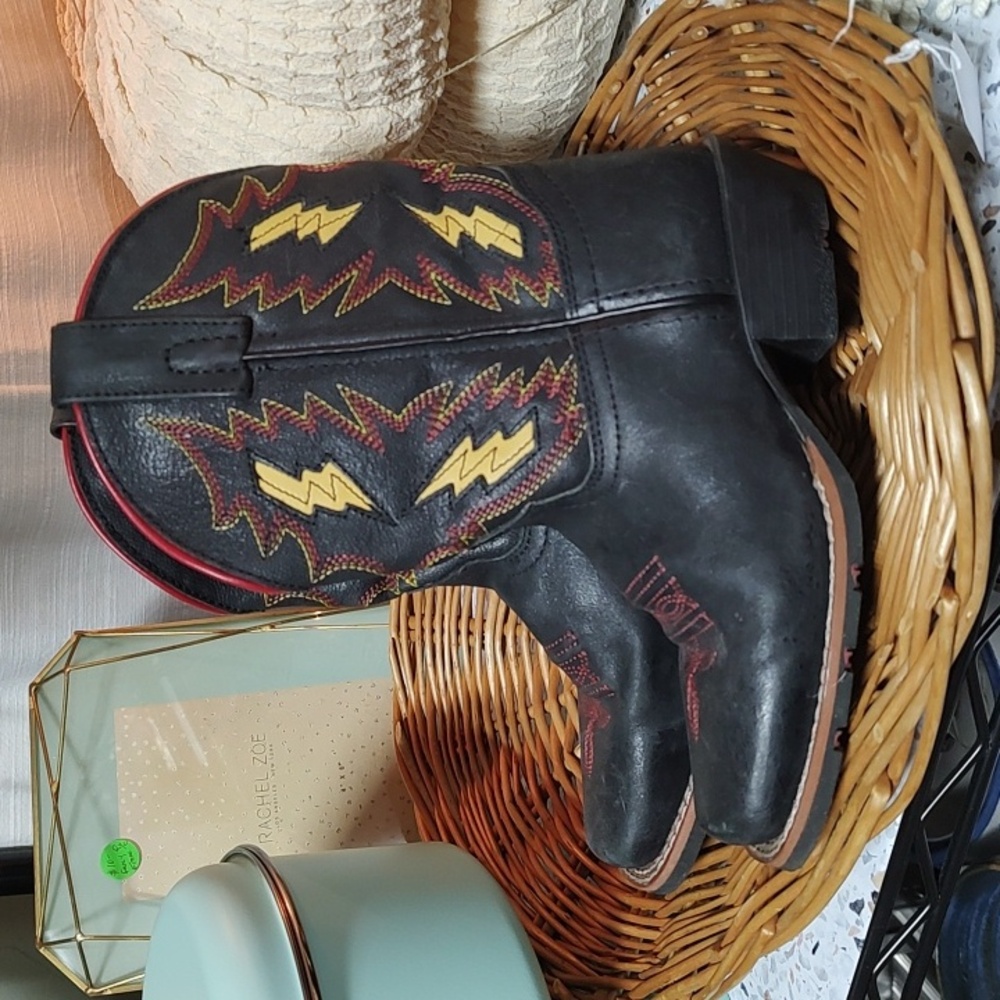 Dan Post Kids Western Boots - Black and Red with Yellow Accents